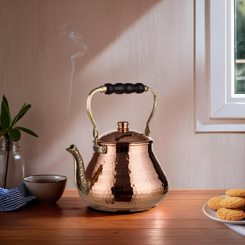 DEMMEX Large Copper Teapot, 1mm Thick, Hammered, Handcrafted in Turkey, 3 Quarts (2.8L) - Image 4